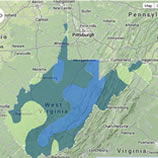  Image of the state of West Virginia with colored zones for different growing regions