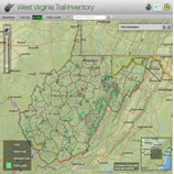 Outline of West Virginia showing trail locations